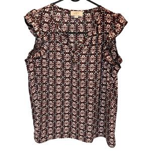 Loft geometric flutter sleeve blouse Sz S‎